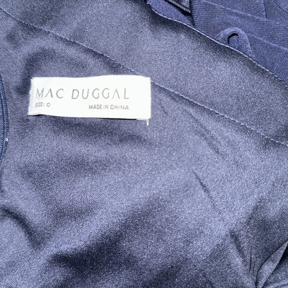 NWOT Mac Duggal Navy Blue Ruffle One Shoulder jersey Drape Gown sz 0 - Picture 5 of 7